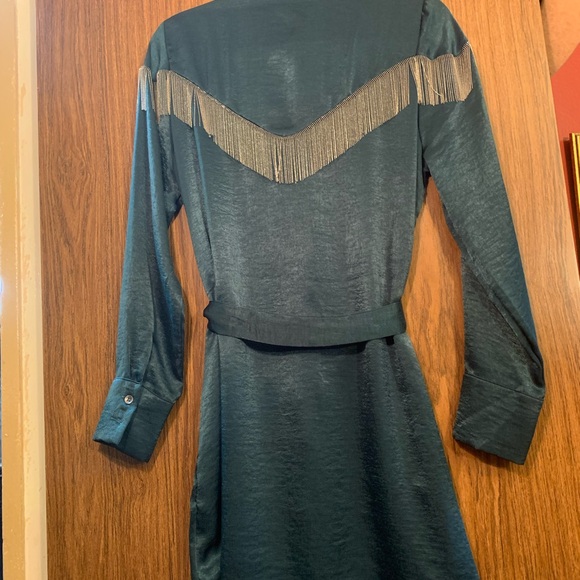 Elegant Teal Button Down Shirt with Fringe Detail - Picture 2 of 4